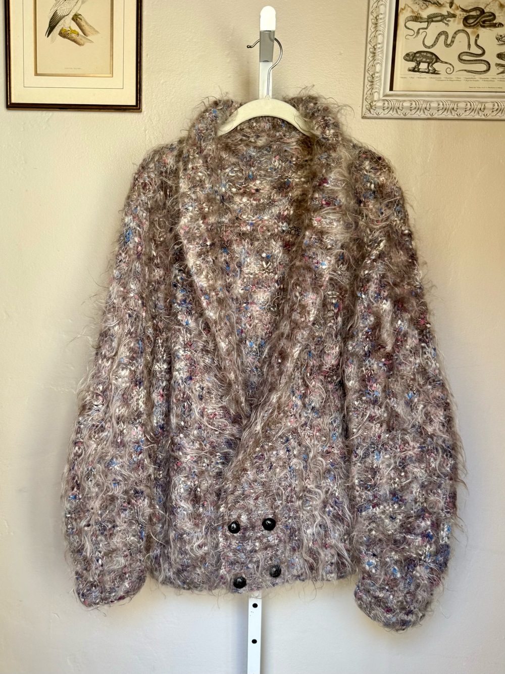 Cozy Mohair Oversized Knit Cardigan in Purple, Large Fit